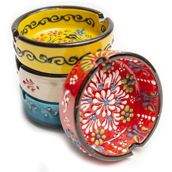 Set of 4Ashtrays Cute Hand-Paint Ceramic Cigar Ashtray Outdoor Cigarette AshTray - Picture 5 of 8